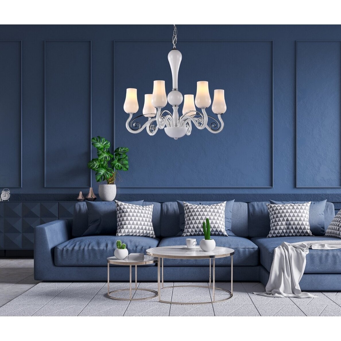 Šviestuvas liustra Lybra MD10904-6A, baltos spalvos, metalinis, 6 lemputės 1 Šviestuvas liustra Lybra MD10904-6A, baltos spalvos, metalinis, 6 lemputės 1