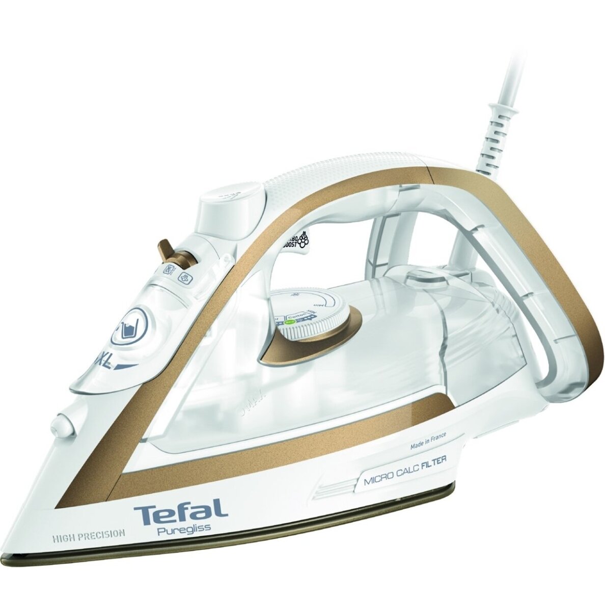 Tefal Puregliss FV8042 Sausas ir garinis lygintuvas Durilium AirGlide Autoclean padas 3000 W Bronzinė, Balta
