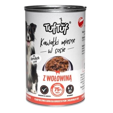 TUF TUF Mėsos gabaliukai su jautiena - šlapias šunų ėdalas - 1250 g