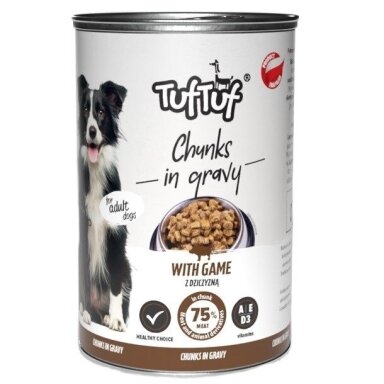 TUF TUF Mėsos gabaliukai su žvėriena - šlapias šunų ėdalas - 1250 g