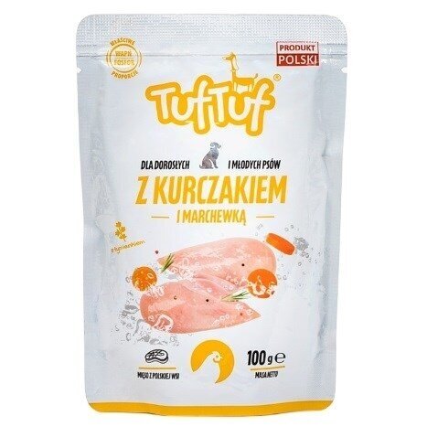 TUF TUF su vištiena ir morka – drėgnas šunų maistas – 100 g