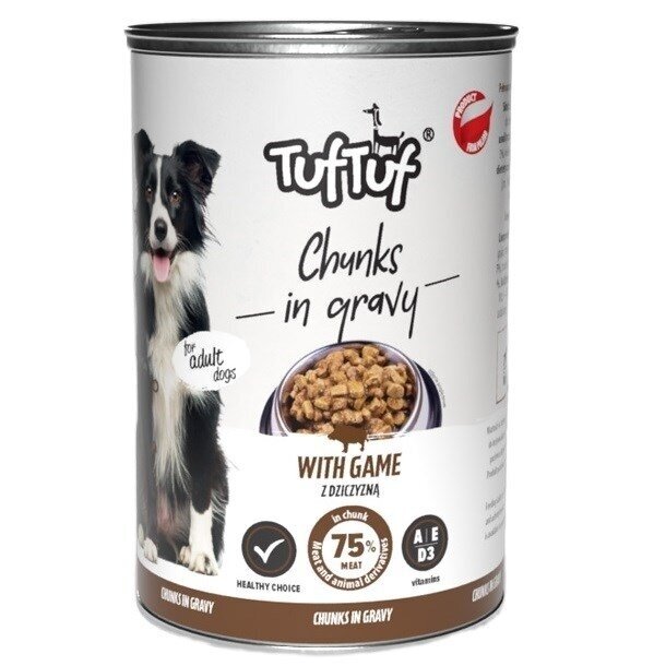 TUF TUF Mėsos gabaliukai su žvėriena - šlapias šunų ėdalas - 1250 g
