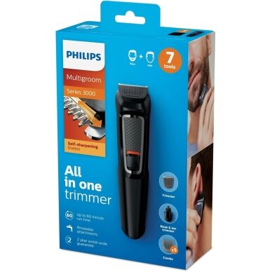 Universalus trimeris Philips MULTIGROOM Series 3000 7-in-1 MG3720/15, veidui ir plaukams, juodas 1 Universalus trimeris Philips MULTIGROOM Series 3000 7-in-1 MG3720/15, veidui ir plaukams, juodas 1