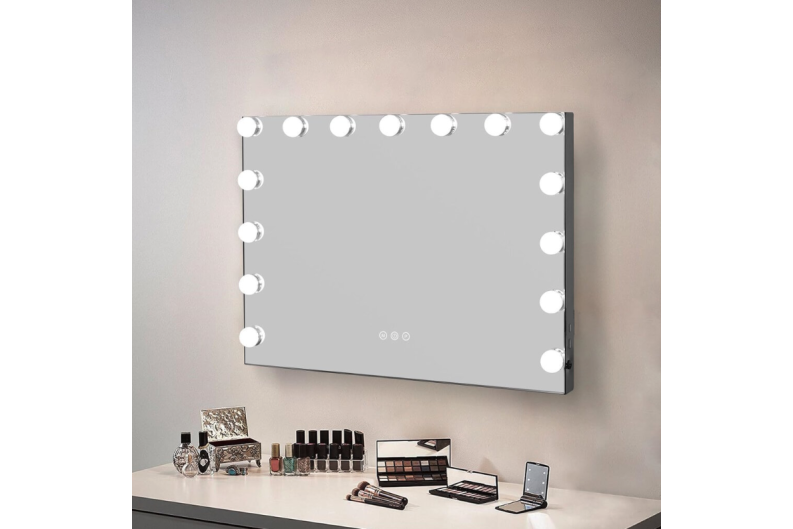 Spiegel mit 15 LED HOLLYWOOD MIRROR 60X50CM BLACK 2 Spiegel mit 15 LED HOLLYWOOD MIRROR 60X50CM BLACK 2