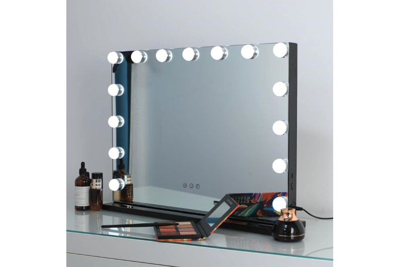 Spiegel mit 15 LED HOLLYWOOD MIRROR 60X50CM BLACK 1 Spiegel mit 15 LED HOLLYWOOD MIRROR 60X50CM BLACK 1