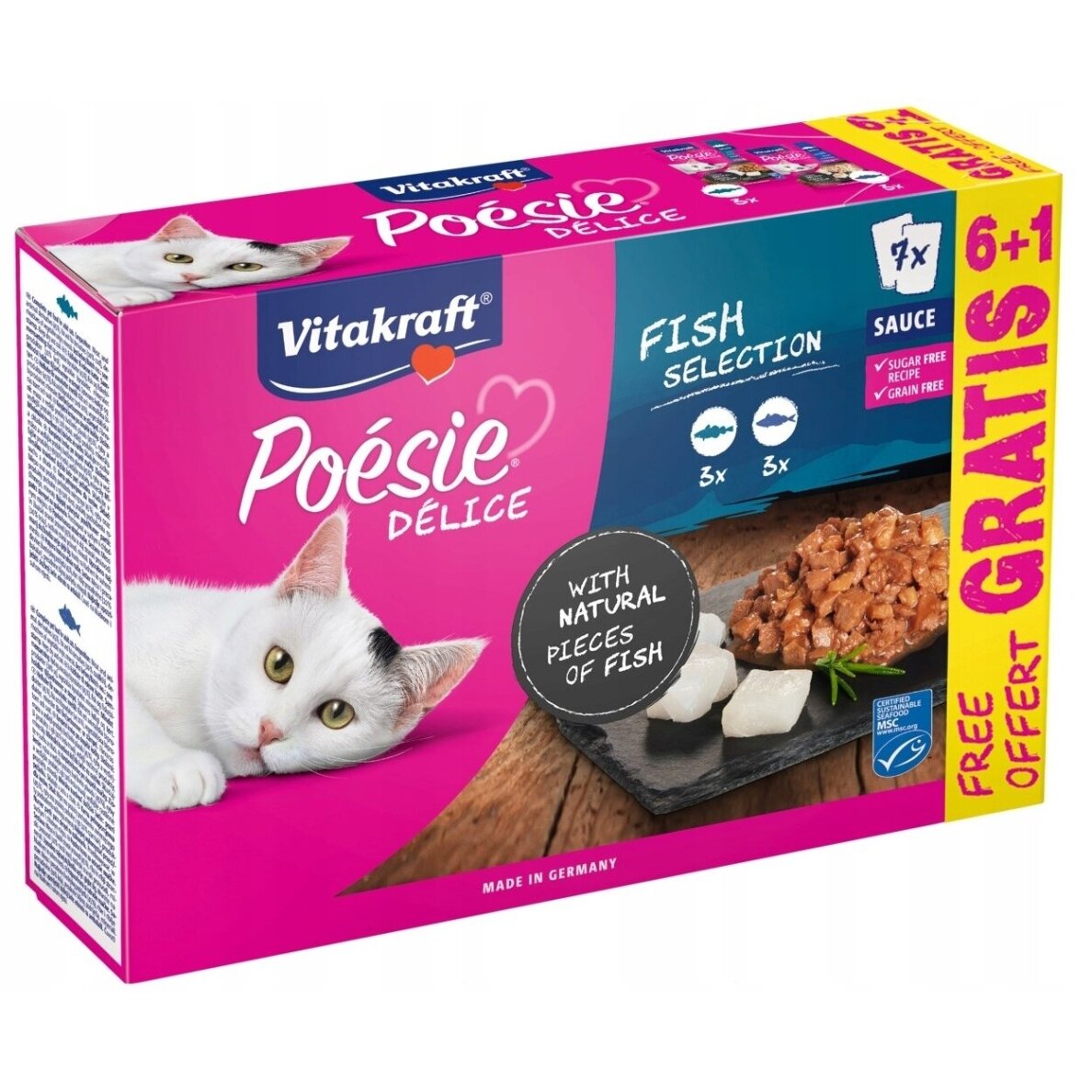VITAKRAFT Poésie Delice žuvies rinkinys - šlapias kačių ėdalas - 6 + 1 x 85 g VITAKRAFT Poésie Delice žuvies rinkinys - šlapias kačių ėdalas - 6 + 1 x 85 g