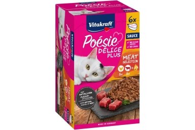 VITAKRAFT POESIE DELICE PLUS kana ja naudanliha – märkäruoka kissoille, 6 x 85 g