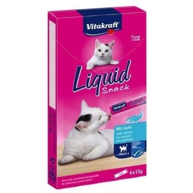VITAKRAFT skysti užkandžiai su lašiša - kačių skanėstai - 6 x 15 g