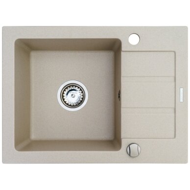 Vienos dubenėlio plautuvė su nusausinimo zona Maidsinks Promo 62x44 1B 1D E070053701, smėlio spalvos Vienos dubenėlio plautuvė su nusausinimo zona Maidsinks Promo 62x44 1B 1D E070053701, smėlio spalvos