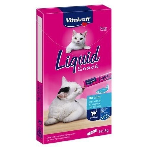 VITAKRAFT skysti užkandžiai su lašiša - kačių skanėstai - 6 x 15 g VITAKRAFT skysti užkandžiai su lašiša - kačių skanėstai - 6 x 15 g