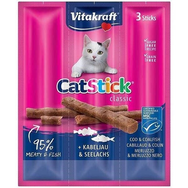 VITAKRAFT CatStick Classic menkių ir saidos skanėstai katėms - 18 g VITAKRAFT CatStick Classic menkių ir saidos skanėstai katėms - 18 g