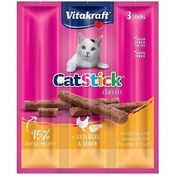 VITAKRAFT CatStick Mini su paukštiena ir kepenėlėmis - kačių skanėstai - 3 vnt.