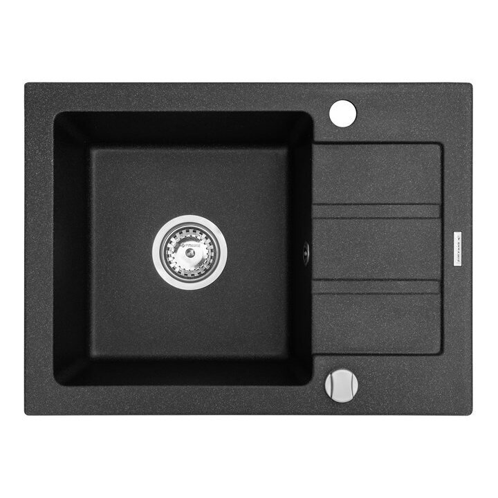 Vienos dubenėlio plautuvė su nusausinimo zona Maidsinks Promo 62x44 1B 1D E070053701, juoda Vienos dubenėlio plautuvė su nusausinimo zona Maidsinks Promo 62x44 1B 1D E070053701, juoda
