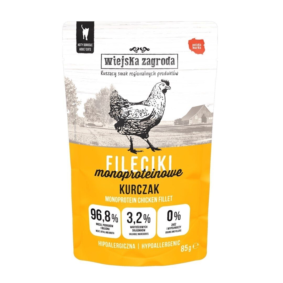 WIEJSKA ZAGRODA Chicken Monoprotein Fillets – šlapias kačių maistas, 85 g