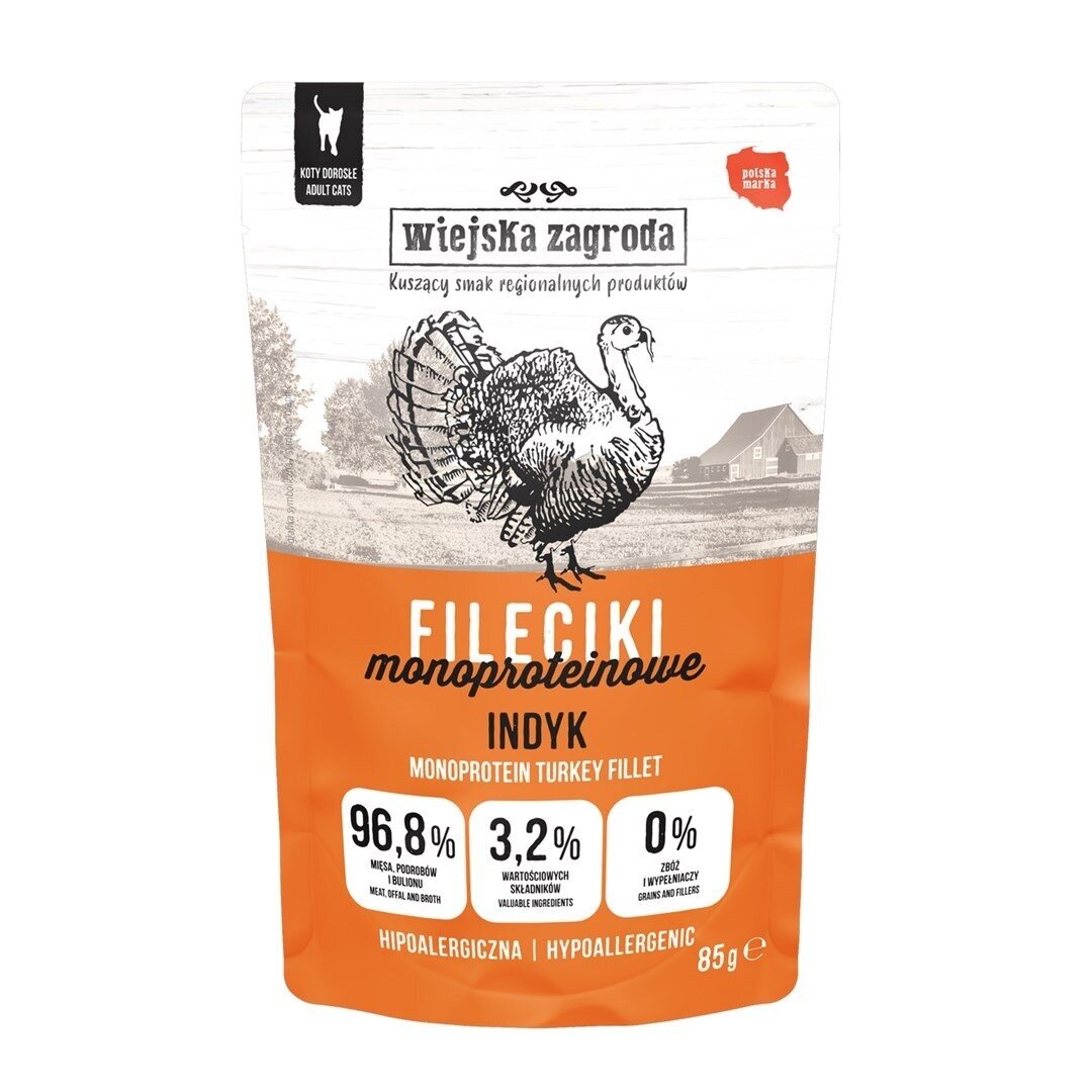 WIEJSKA ZAGRODA Monoprotein kalakutienos filė – Šlapias maistas katėms – 85 g