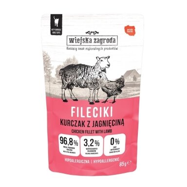 WIEJSKA ZAGRODA Chicken Fillets with Lamb – šlapias kačių maistas, 85 g